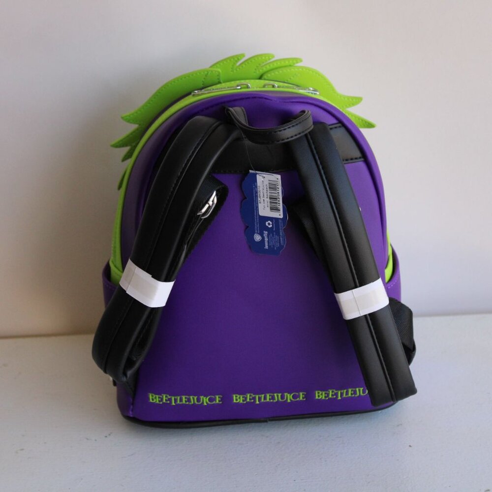 Loungefly Beetlejuice Backpack, New With Tags, Green and Purple, Pockets - Picture 7 of 12